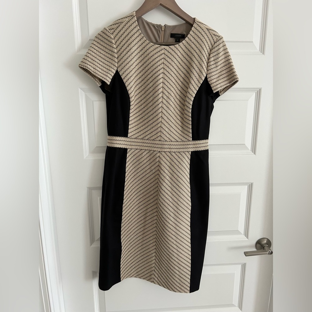 J Crew Tweed Dress Tan Black Size 6